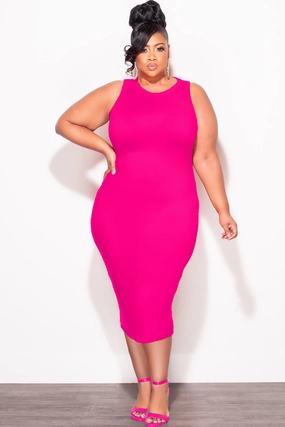 Final Sale Plus Sleeveless Ribbed Midi BodyCon Dress in Pink All Day Comfort Cozy Material