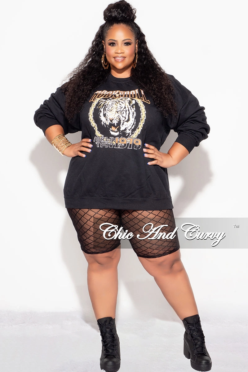 Final Sale Rock and Roll World Tour Sweatshirt in Black Adjustable Drawcord