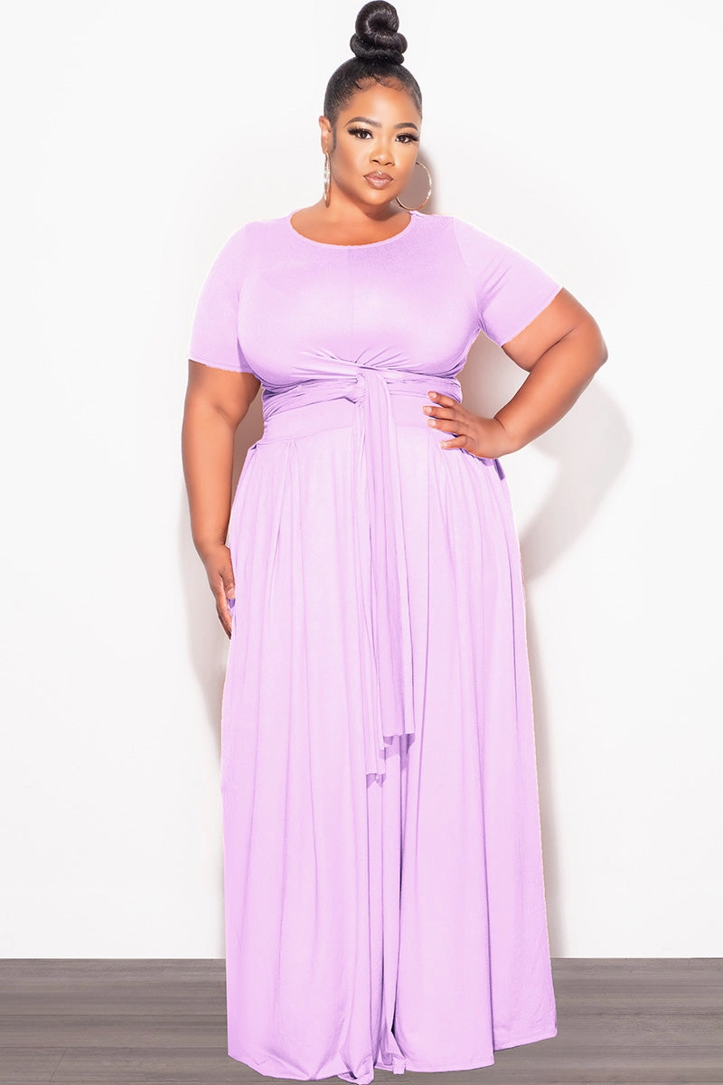 Flexible Layer Non Restrictive Fit Final Sale Size 2pc Tie Top Maxi Skirt Set in Lavender