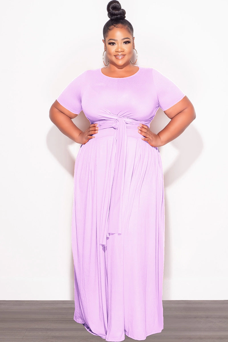 Final Sale Size 2pc Tie Top Maxi Skirt Set in Lavender No Frills Fit EasyCareFabric