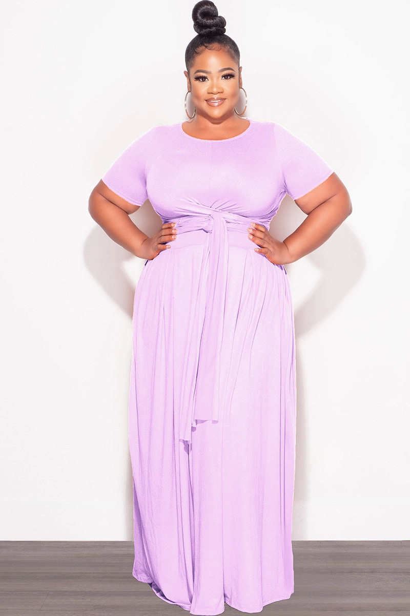 Final Sale Size 2pc Tie Top Maxi Skirt Set in Lavender Chill Comfort Wear Comfortable fit