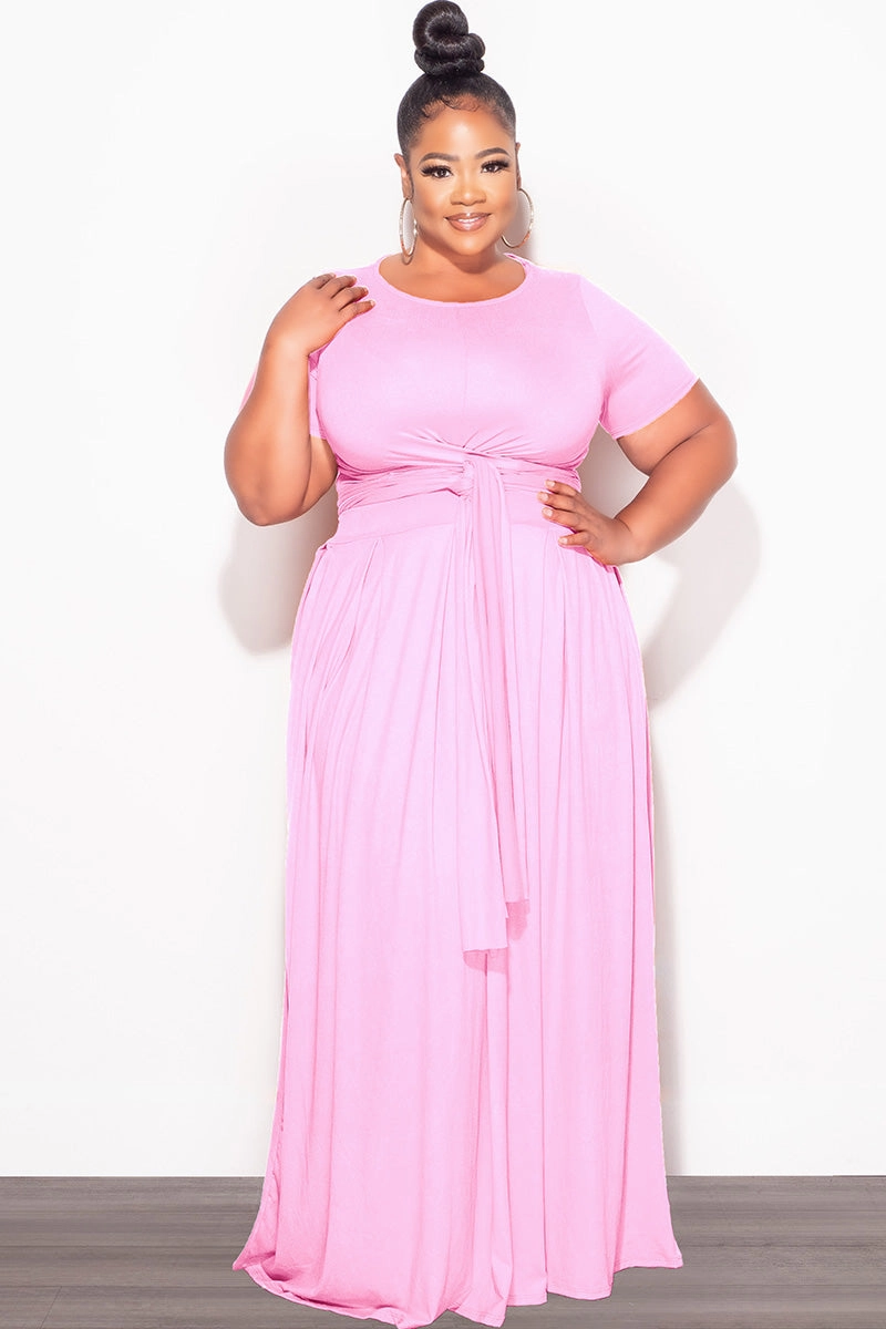 Modern Cut Final Sale Size 2pc Tie Top Maxi Skirt Set in Soft Light Pink