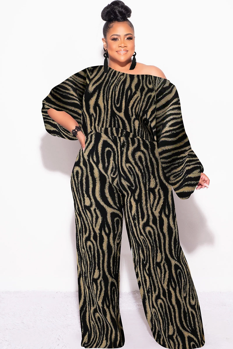 Final Size 2pc Pleated Off the Shoulder Top and Pants Set in Black and Tan Modern Comfort FunctionalZipper