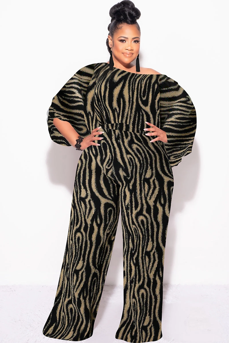 Final Size 2pc Pleated Off the Shoulder Top and Pants Set in Black and Tan Travel Fit Breathable layers