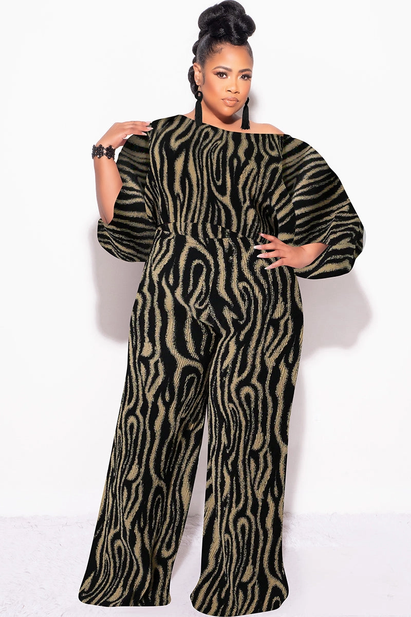 Final Size 2pc Pleated Off the Shoulder Top and Pants Set in Black and Tan Core Fit