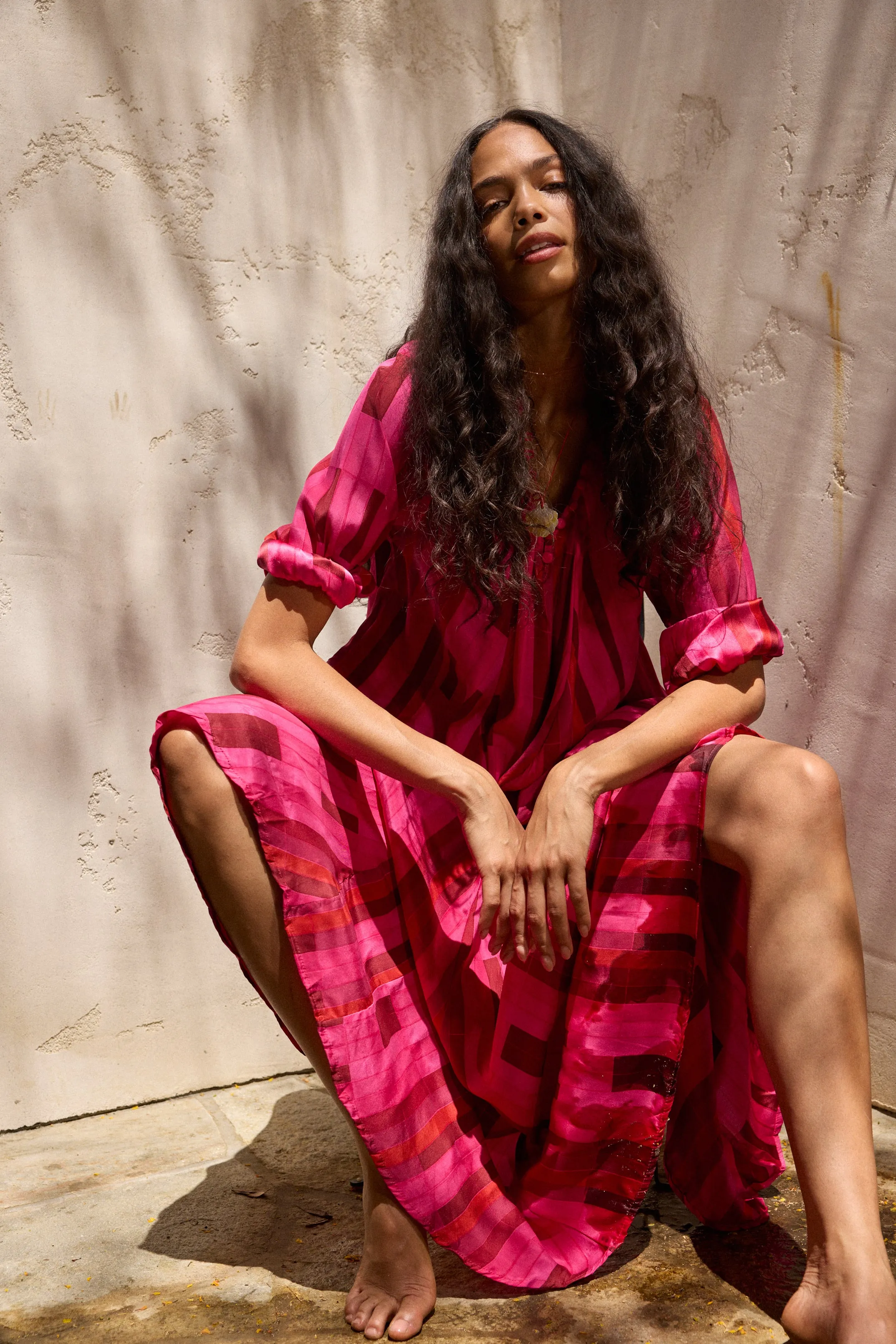 Layered Collar Design Midweight Texture FIORE MAXI