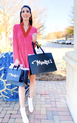 Fit and Flare Tunic Dress with Velvet Trim