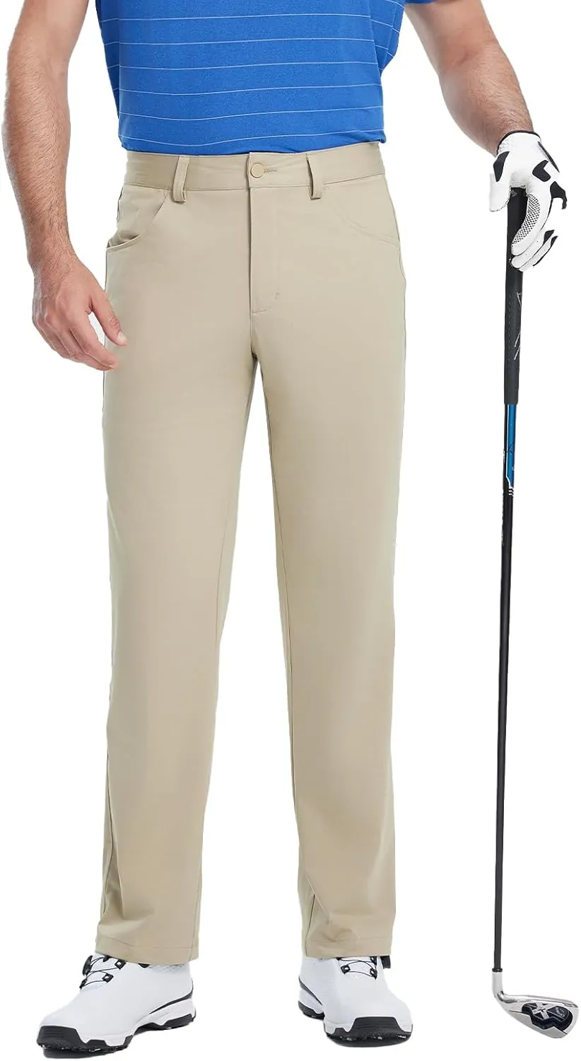 fit space Mens Wrinkle-Resistant Golf Pants Straight-fit Stretch Flat Front Dress Pants