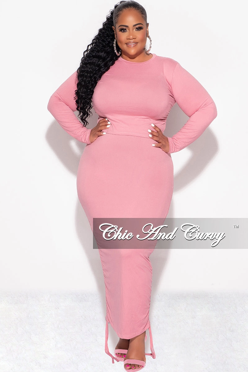 Final Sale Plus Size 2pc Crop Top and High Waist Drawstring Ruched Skirt in Mauve Cozy and Soft Stretch Fit Wear