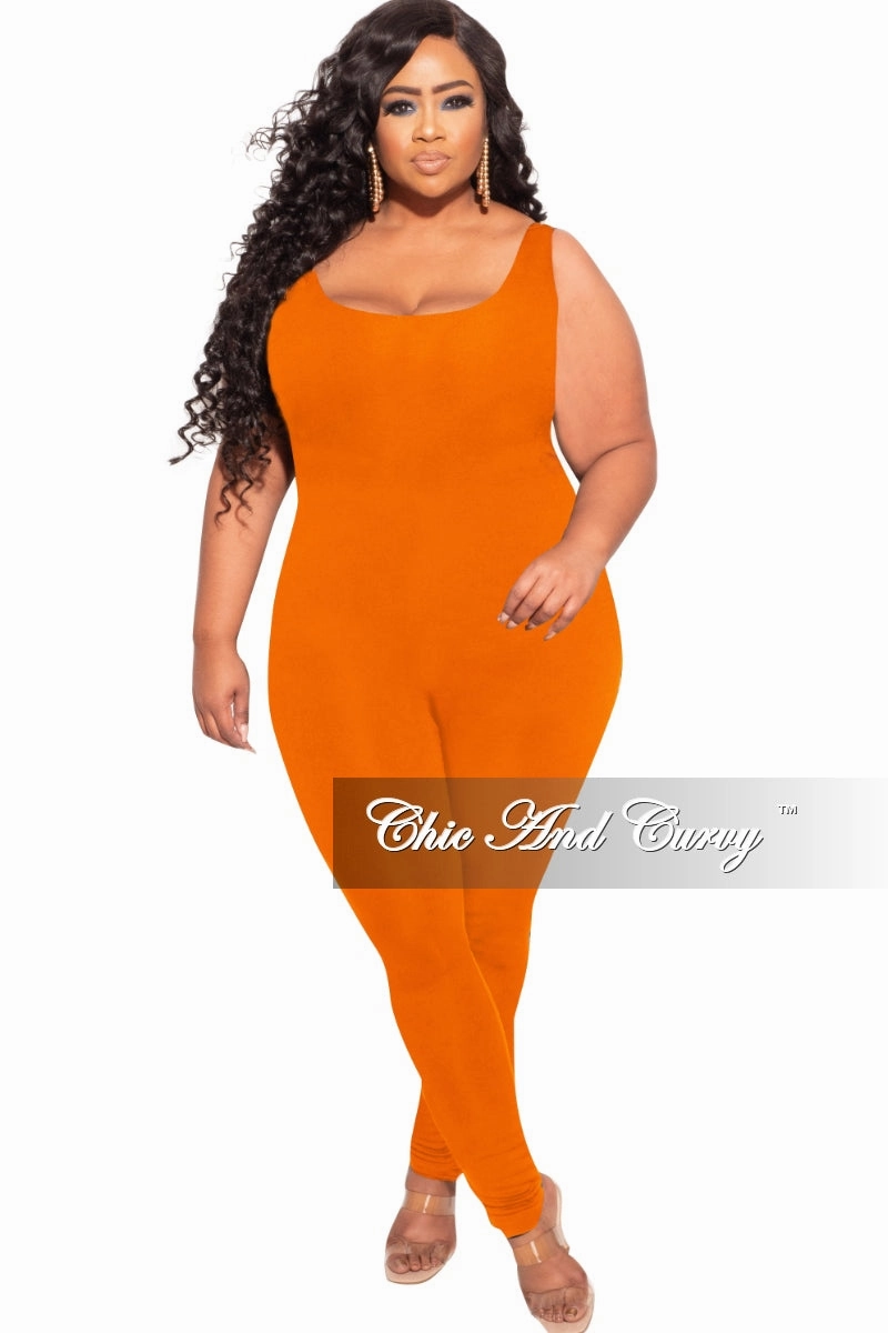 Final Sale Plus Size Tank Unitard Catsuit in Orange Soft Wear