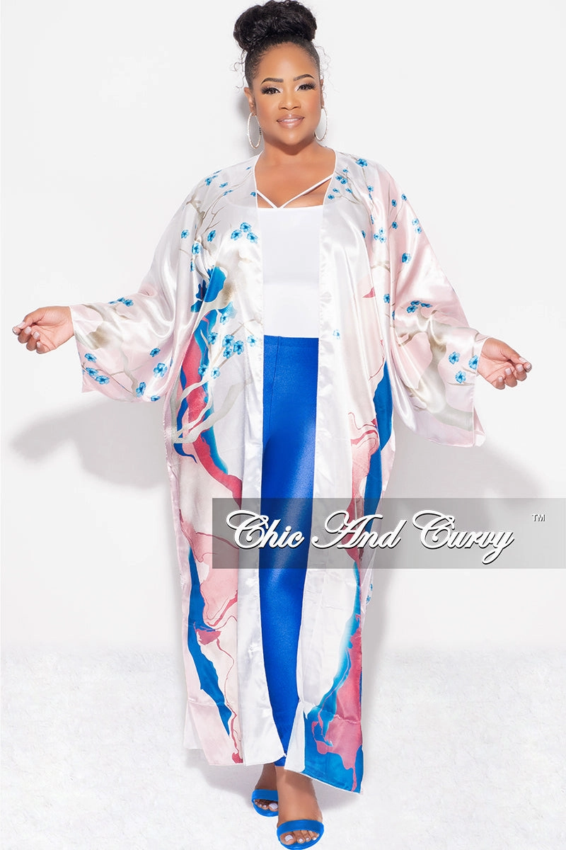 Final Sale Plus Size Caftan in Soft Pink and Royal Blue Floral Print SoftCottonBlend Layer-Friendly