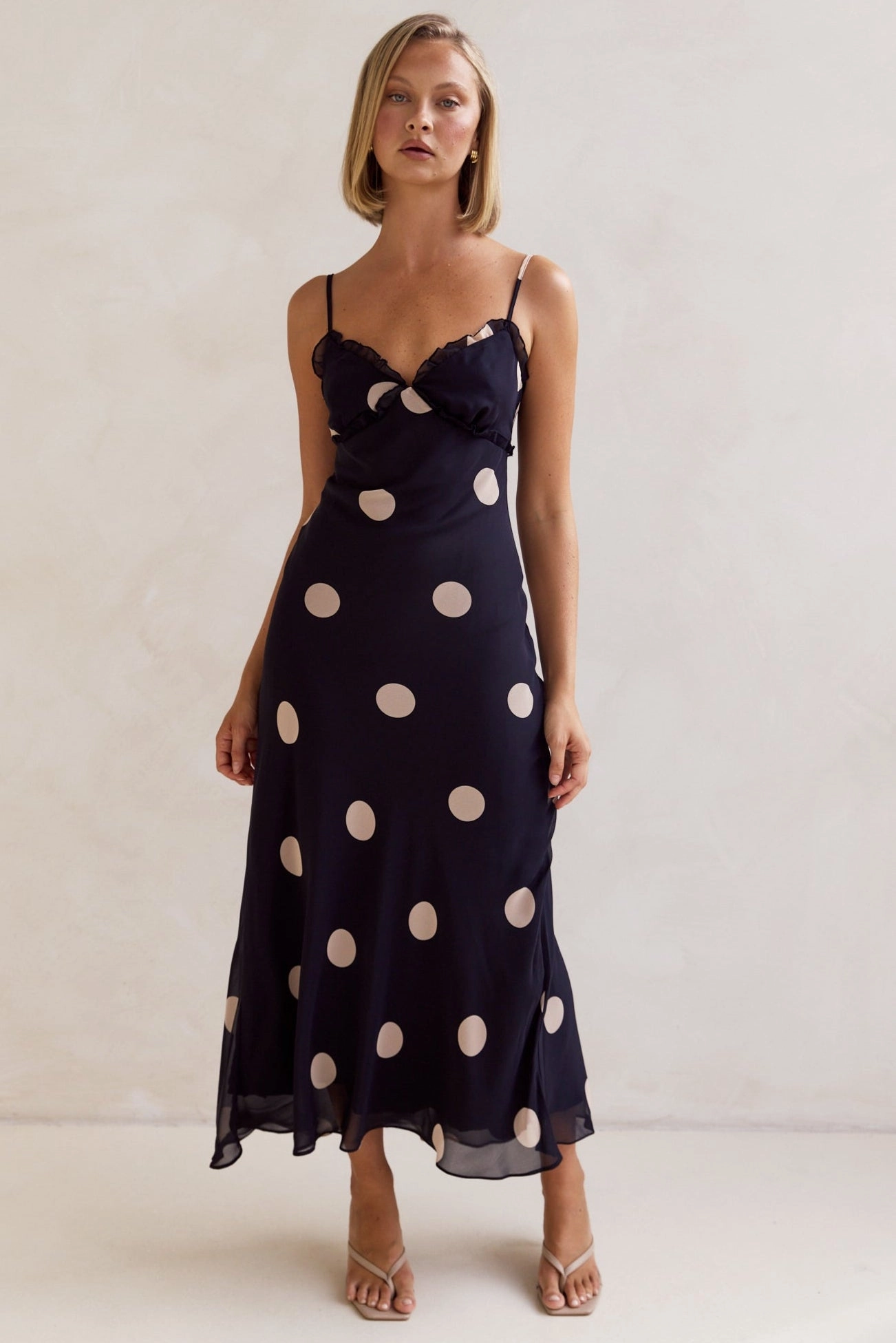 Quilted-Lining Relaxed Waist Olivia Midi Dress (Navy)