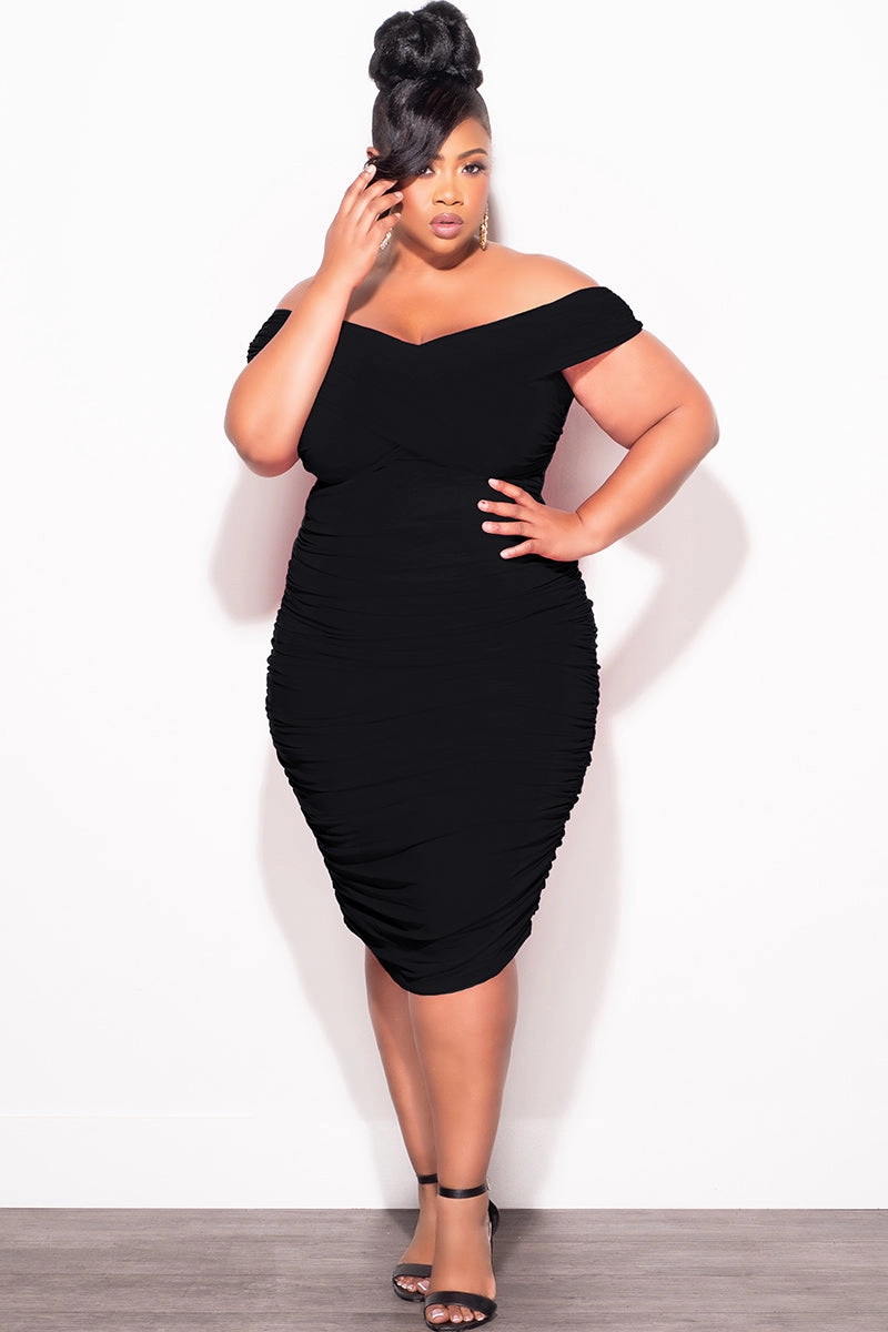 Final Sale Plus Size Sheer Midi Dress with Ruched Sides in Black Perfect Fit Wear