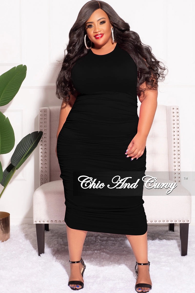 Final Sale Plus Size Ruched Bodycon Dress in Black Quality Material