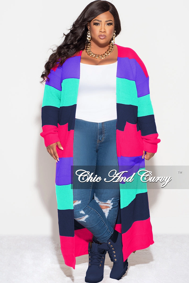 Final Sale Plus Size Knit Sweater Duster Hot Pink Purple Turquoise and Navy Snag Proof Fabric Soft Touch Material