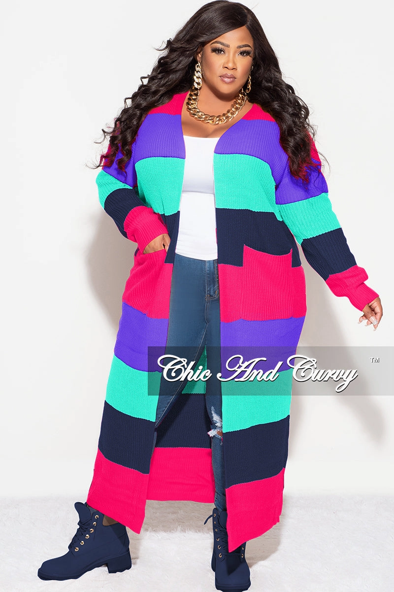 Final Sale Plus Size Knit Sweater Duster Hot Pink Purple Turquoise and Navy High Durability Thread
