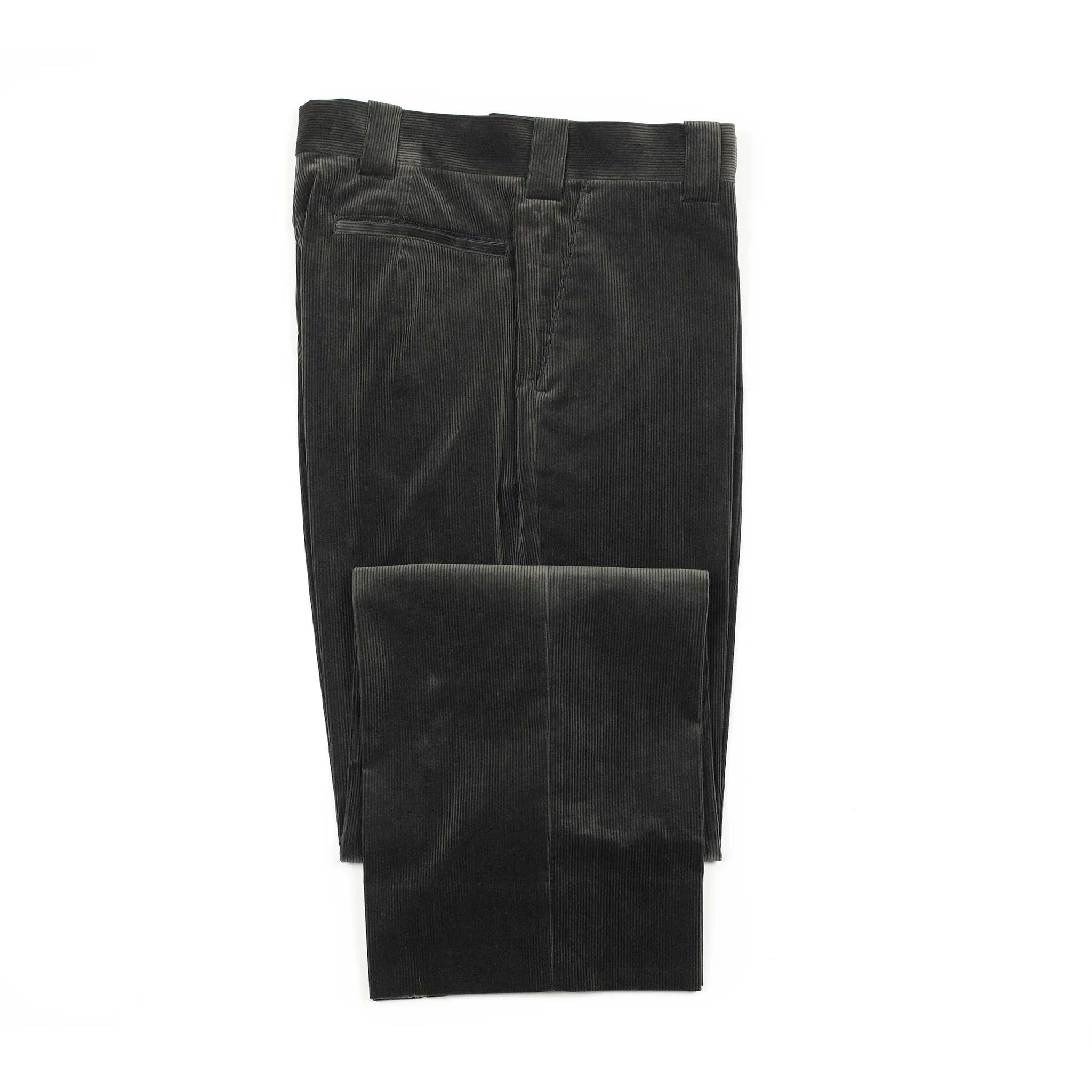 Flat front trousers in grey Suvin cotton corduroy