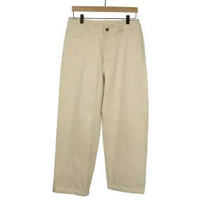 Flat front trousers in natural slubby handwoven cotton denim
