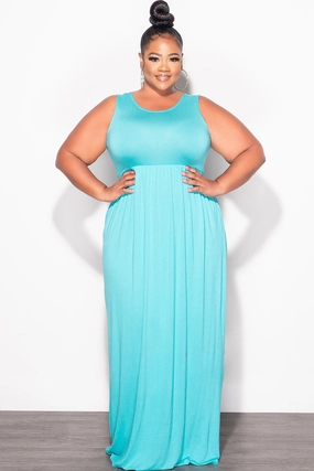 Feminine Fit Reinforced Seams Final Sale Plus Size Sleeveless Maxi Dress in Mint