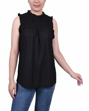 Flowy Tunic Yarn Dyed Fabric Sleeveless Yoke Top With Ruffles