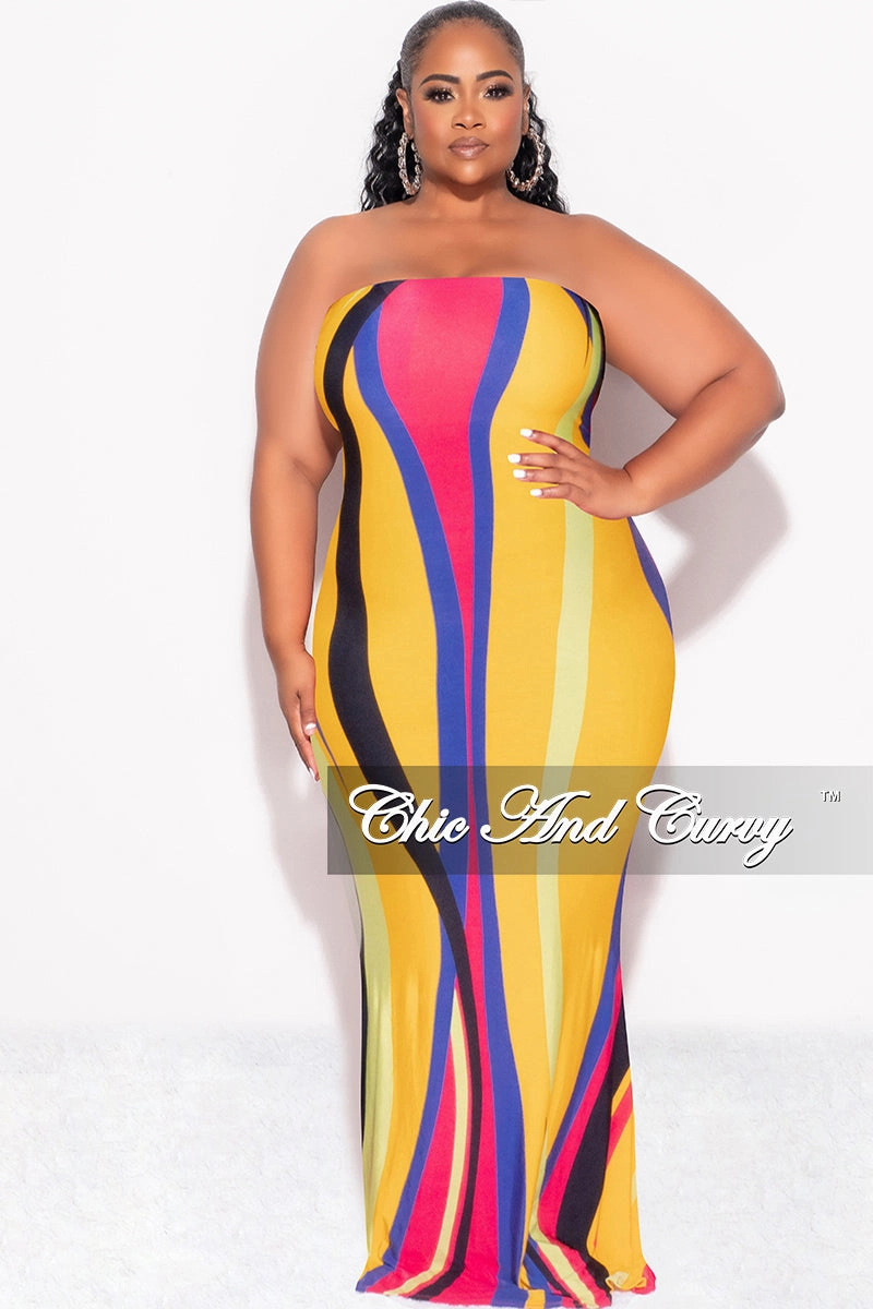 Final Sale Plus Size Strapless Mermaid Maxi Dress in Mustard Fuchsia Purple Neon Royal Blue and Black Comfort Fit Wear