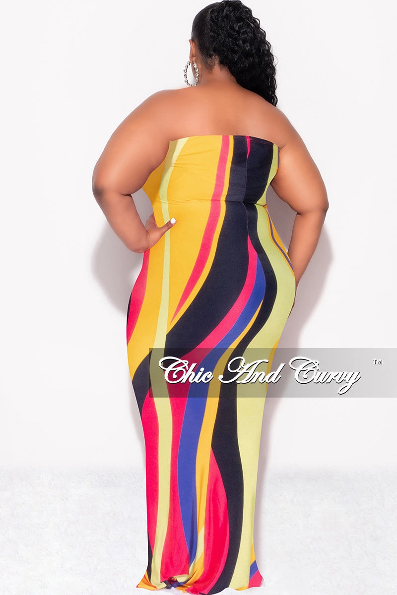 Final Sale Plus Size Strapless Mermaid Maxi Dress in Mustard Fuchsia Purple Neon Royal Blue and Black Non-Binding Fit Quick Dry Fabric