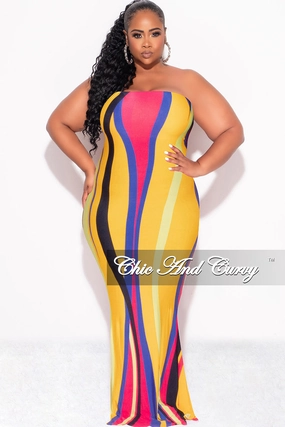 Final Sale Plus Size Strapless Mermaid Maxi Dress in Mustard Fuchsia Purple Neon Royal Blue and Black Body Sculpting