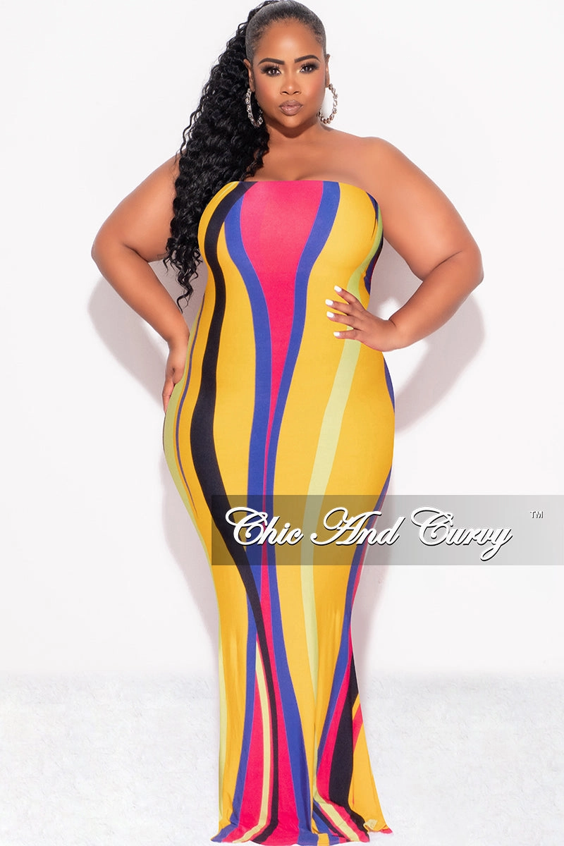 Final Sale Plus Size Strapless Mermaid Maxi Dress in Mustard Fuchsia Purple Neon Royal Blue and Black Body Sculpting