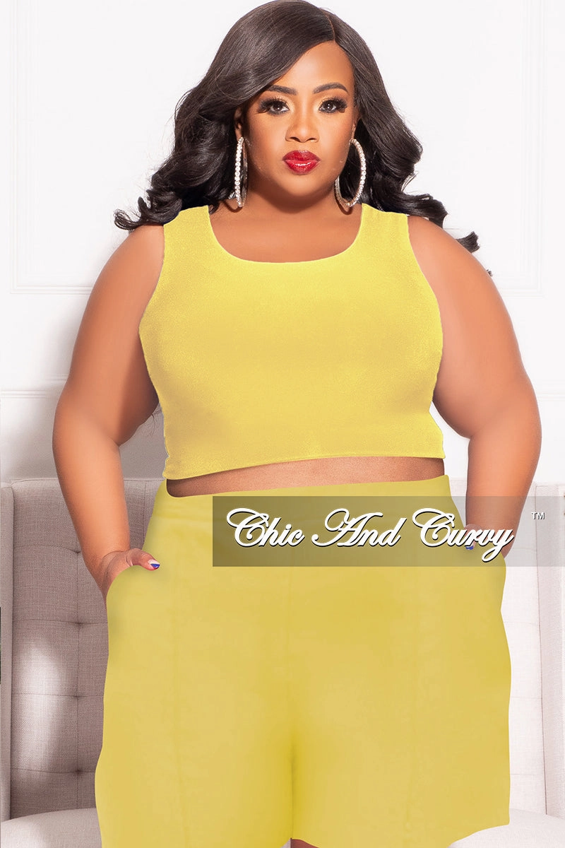 Final Sale Plus Size Sleeveless Crop Top in Lemon Full Flex OdorResistantTreatment