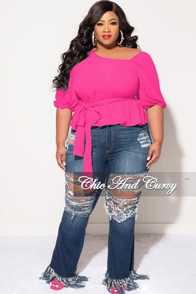 Recycled Polyester Breathable Comfort Final Sale Plus Size Off the Shoulder Peplum Top in Pink