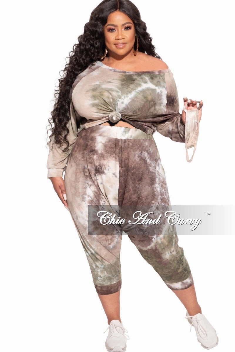 *Final Sale Plus Size 2-Piece Harem Pants Set in Olive Tie Dye Functional Ease ComfortWaistband