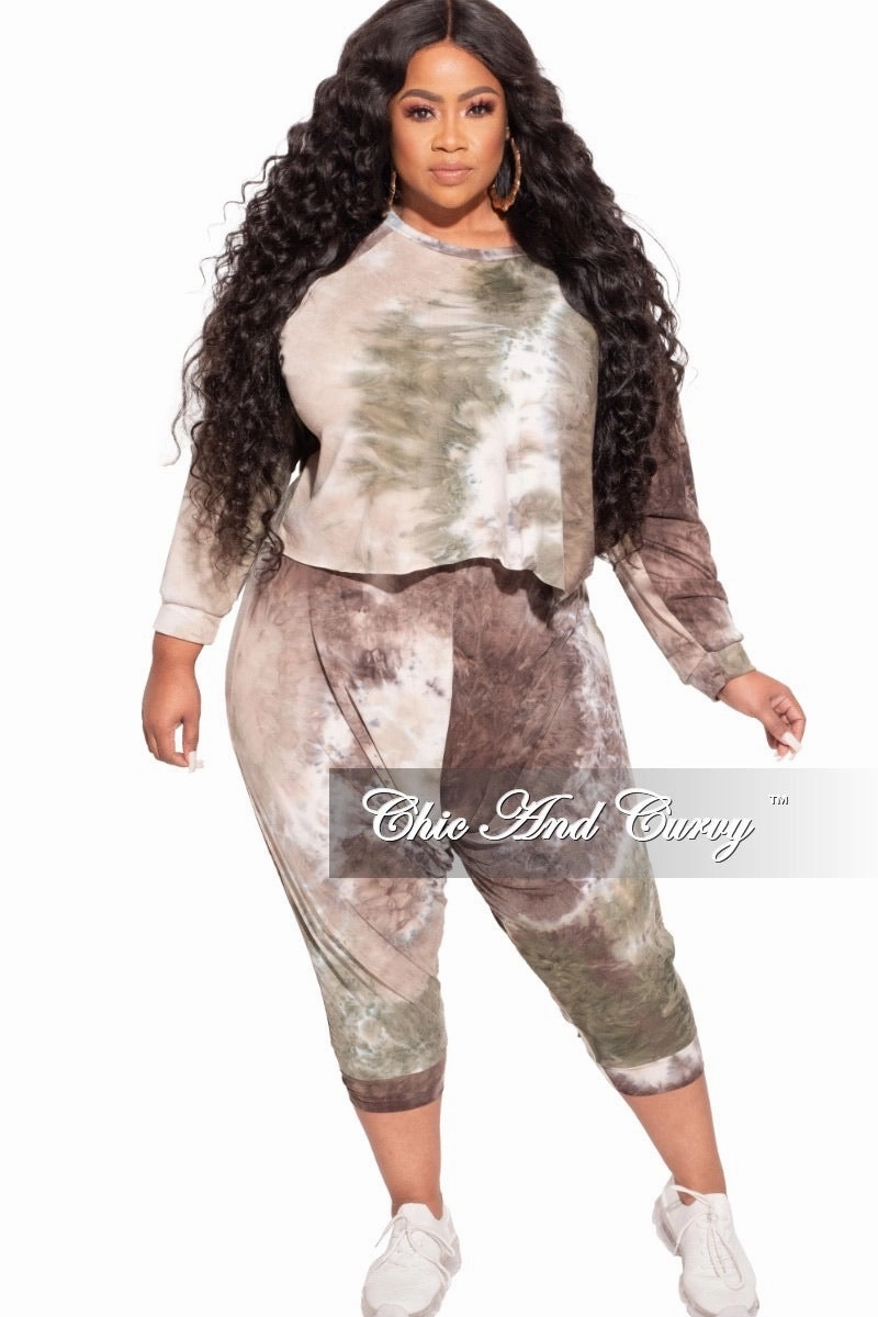 Soft Touch Material *Final Sale Plus Size 2-Piece Harem Pants Set in Olive Tie Dye