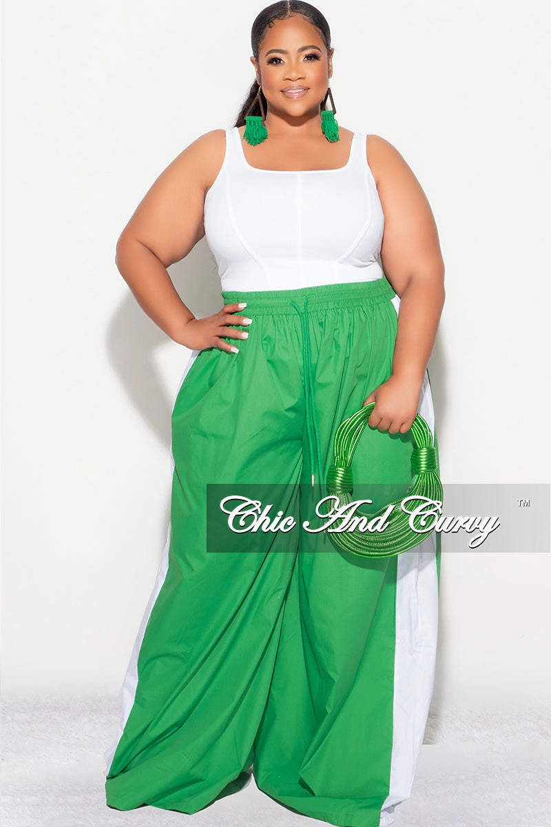 Daywear Final Sale Plus Size Oversized Varsity Windbreaker Striped Wide Leg Pants in Green and White