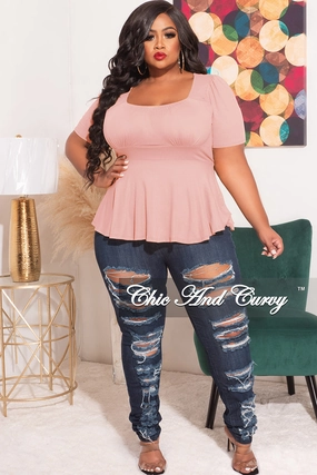 Final Sale Plus Size Ribbed Baby Doll Top in Mauve Anti Pilling Fabric Soft Material