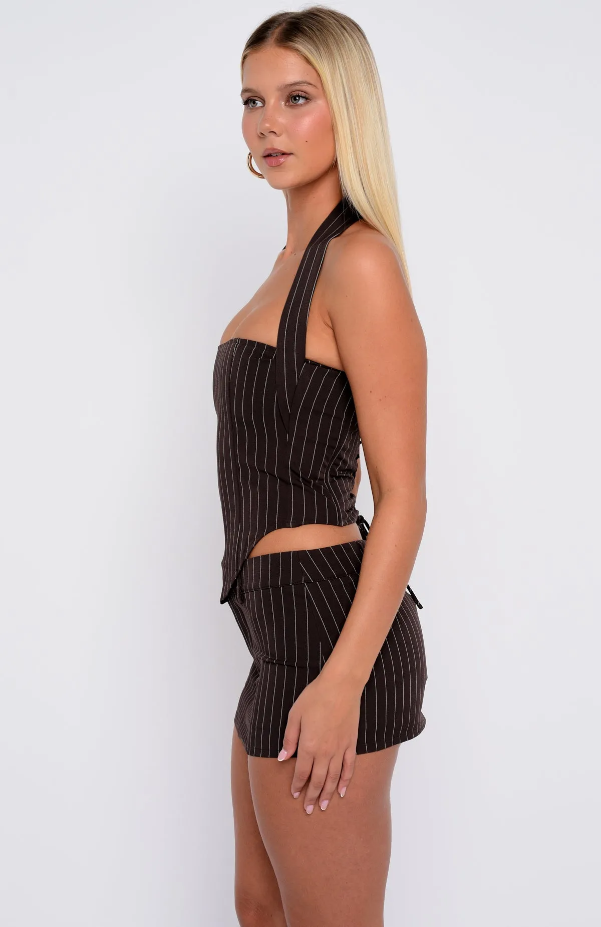 Back To Business Halter Bustier Chocolate Pinstripe Soft Palette