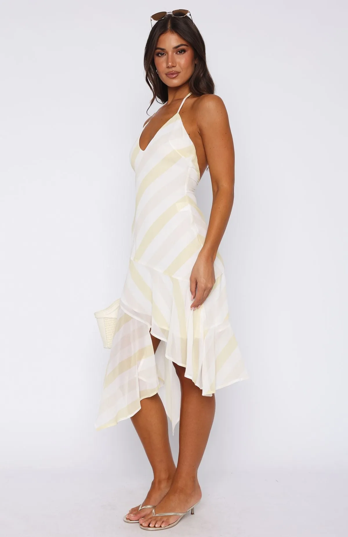 On His Mind Midi Dress Citrus Stripe LightweightConstruction Summer Style