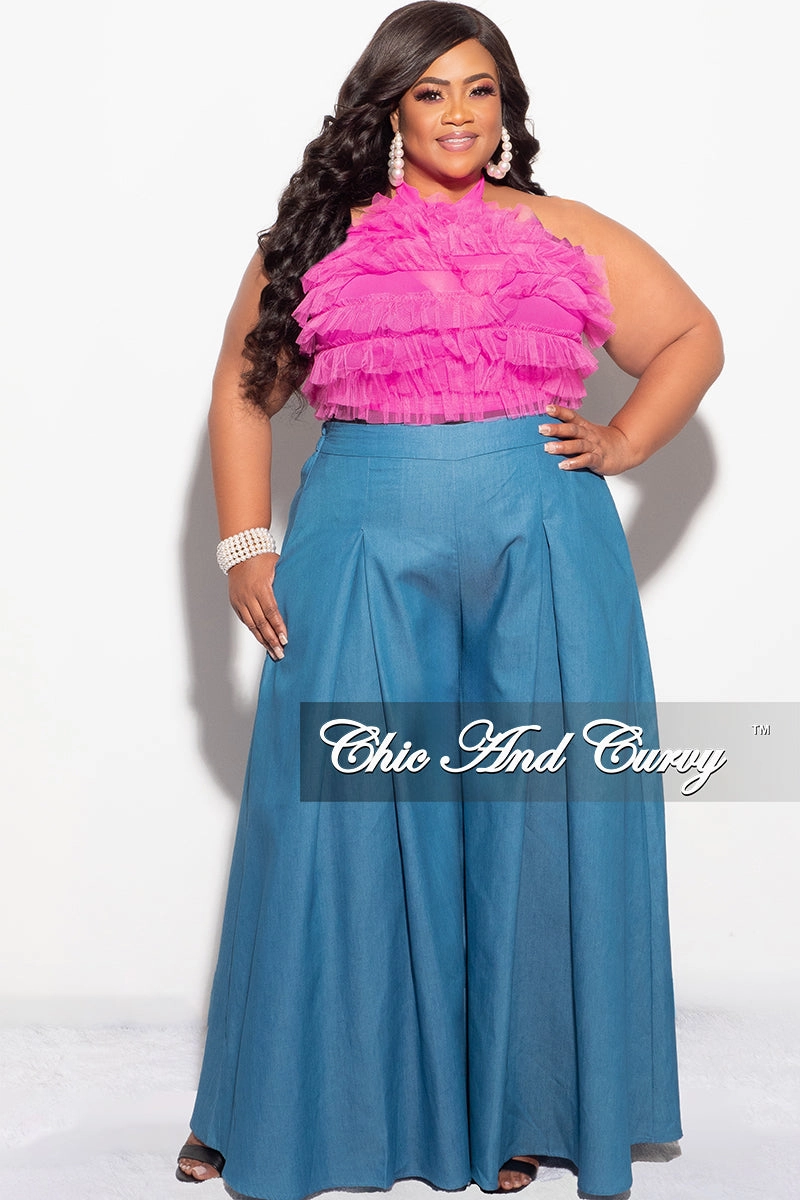 Erasable Logo Patch Final Sale Plus Size Wide Leg Pants in Light Denim