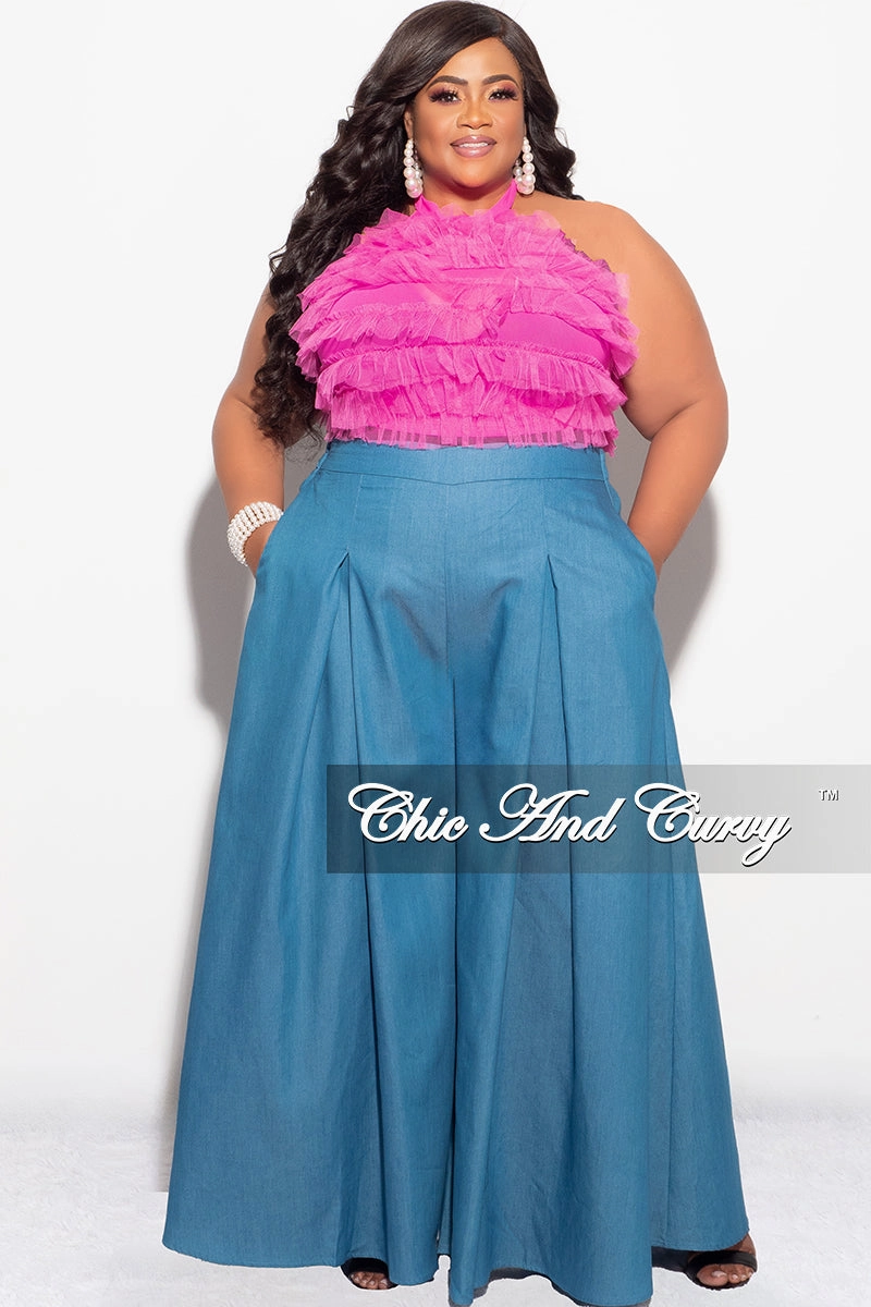 Simple Cut Final Sale Plus Size Wide Leg Pants in Light Denim