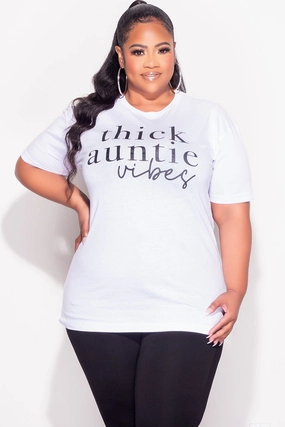 Final Sale Plus Size Fitted "Thick Auntie Vibes Graphic T-shirt in  White and Black OdorResistant Stretch Ready