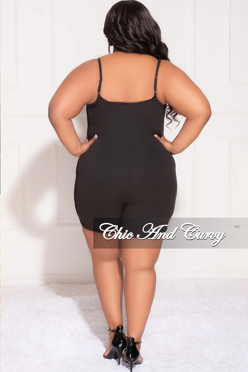 Temperature Regulating Fabric Carbon Infused Fabric Final Sale Plus Size Spaghetti Strap Romper in Black
