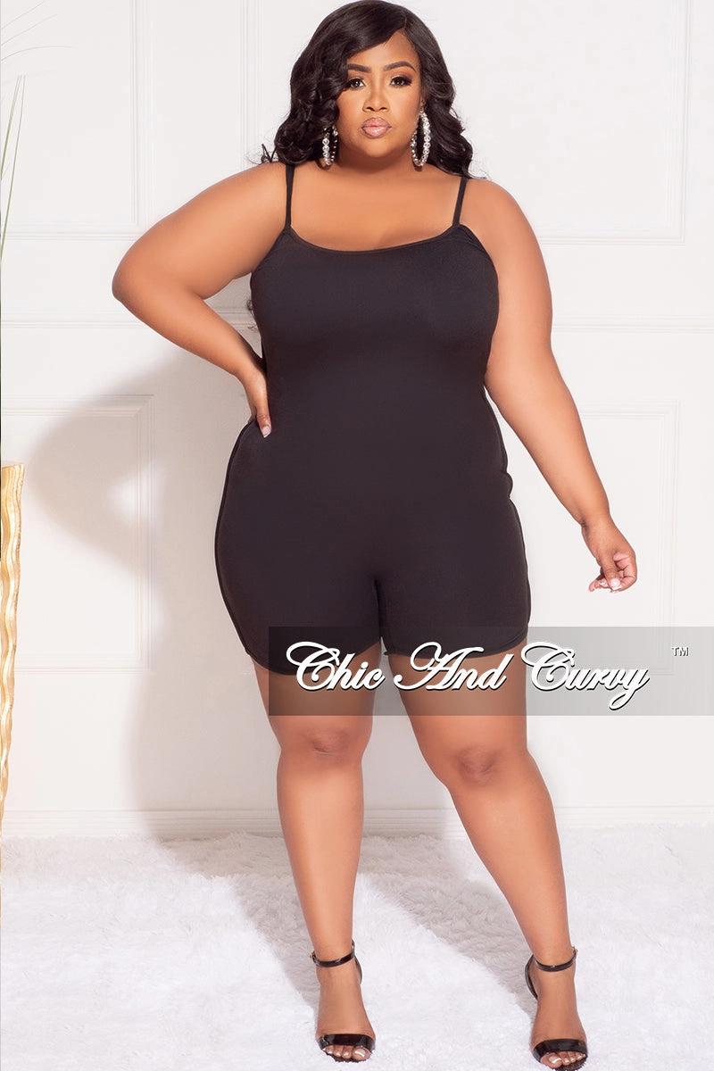 Body-Hugging Fit Final Sale Plus Size Spaghetti Strap Romper in Black