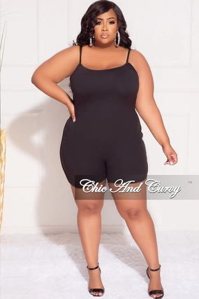 Body-Hugging Fit Final Sale Plus Size Spaghetti Strap Romper in Black