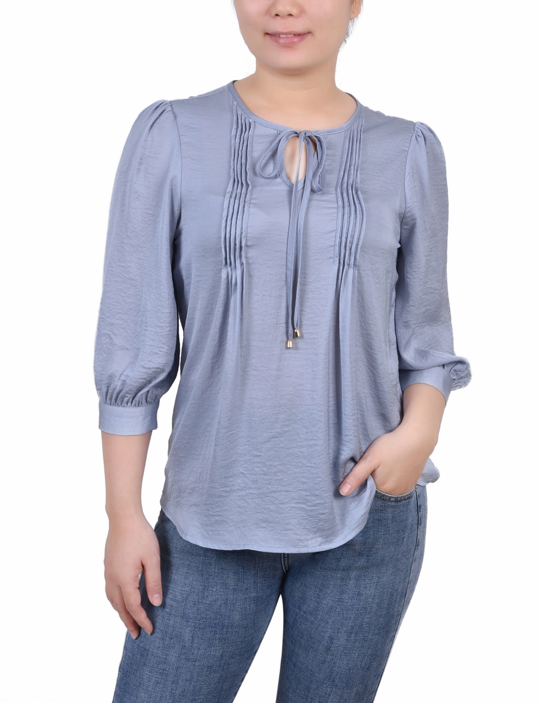 Petite Elbow Sleeve Satin Blouse OrganicCotton