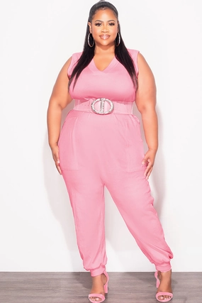 Trail Ready Final Sale Plus Size Sleeveless Harem Jumpsuit in Pink