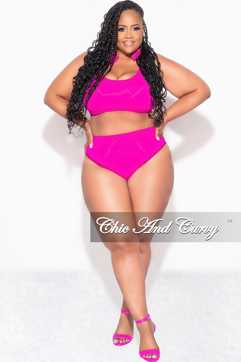 Non slip grip Body Fit Final Sale Plus Size Bikini Set in Neon Pink