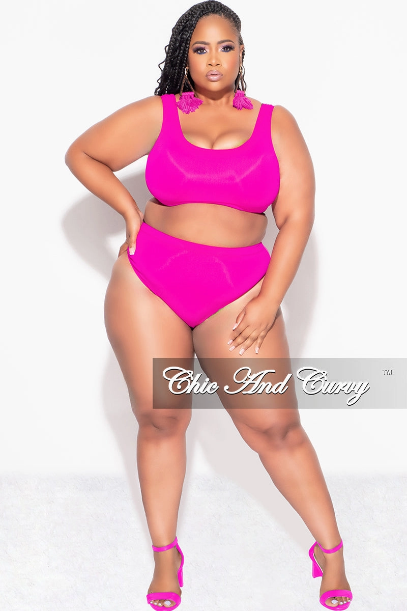 Water resistant coating Relaxed Comfort Wear Final Sale Plus Size Bikini Set in Neon Pink