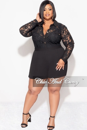 Final Sale Plus Size Lace Romper in Black Stretch Support High Rise Design