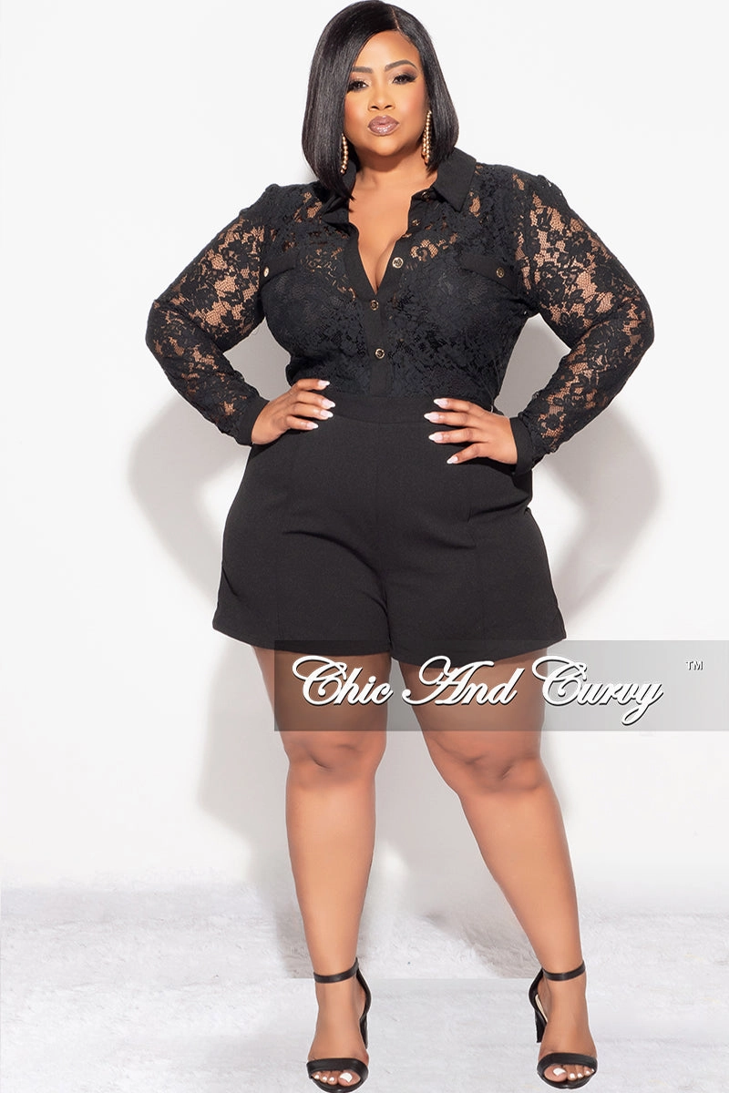 Final Sale Plus Size Lace Romper in Black Timeless Comfort Fit Layered Style