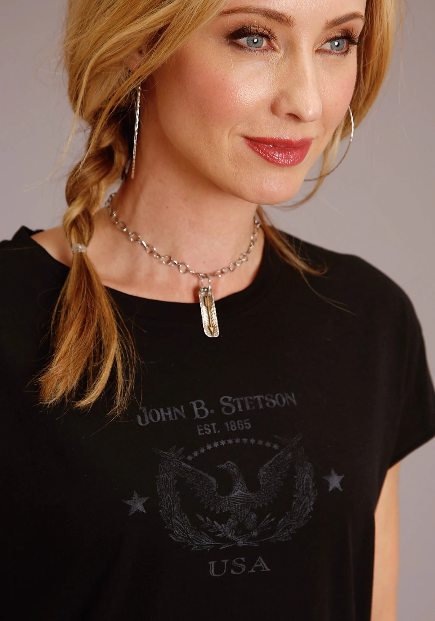 Stetson Womens Black 100% Cotton Eagle Usa S/S T-Shirt Stylish Element Modern Fit