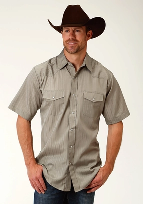 Country Charm Roper Mens Olive Cotton Blend S/S Shirt